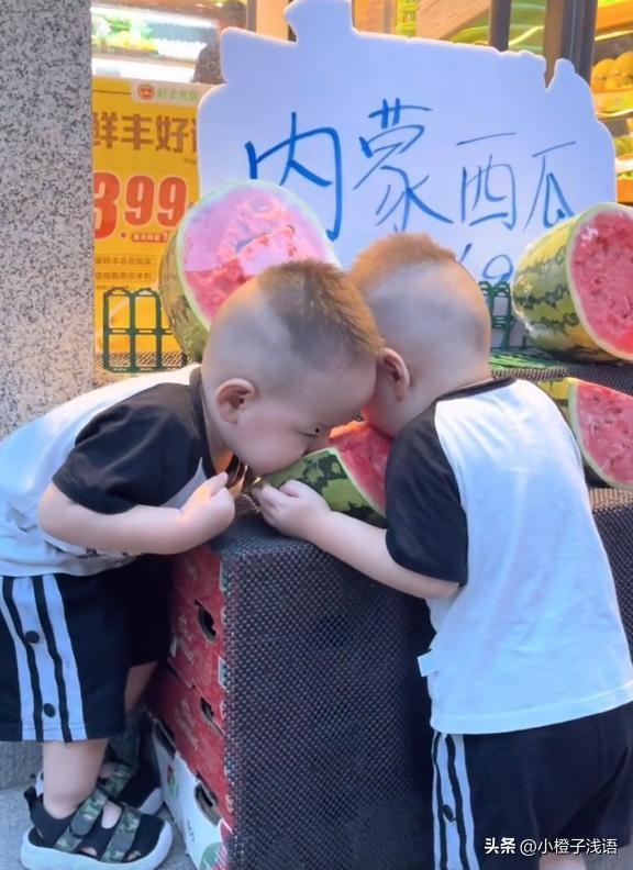 双胞胎吃瓜视频,萌态百出笑翻网友